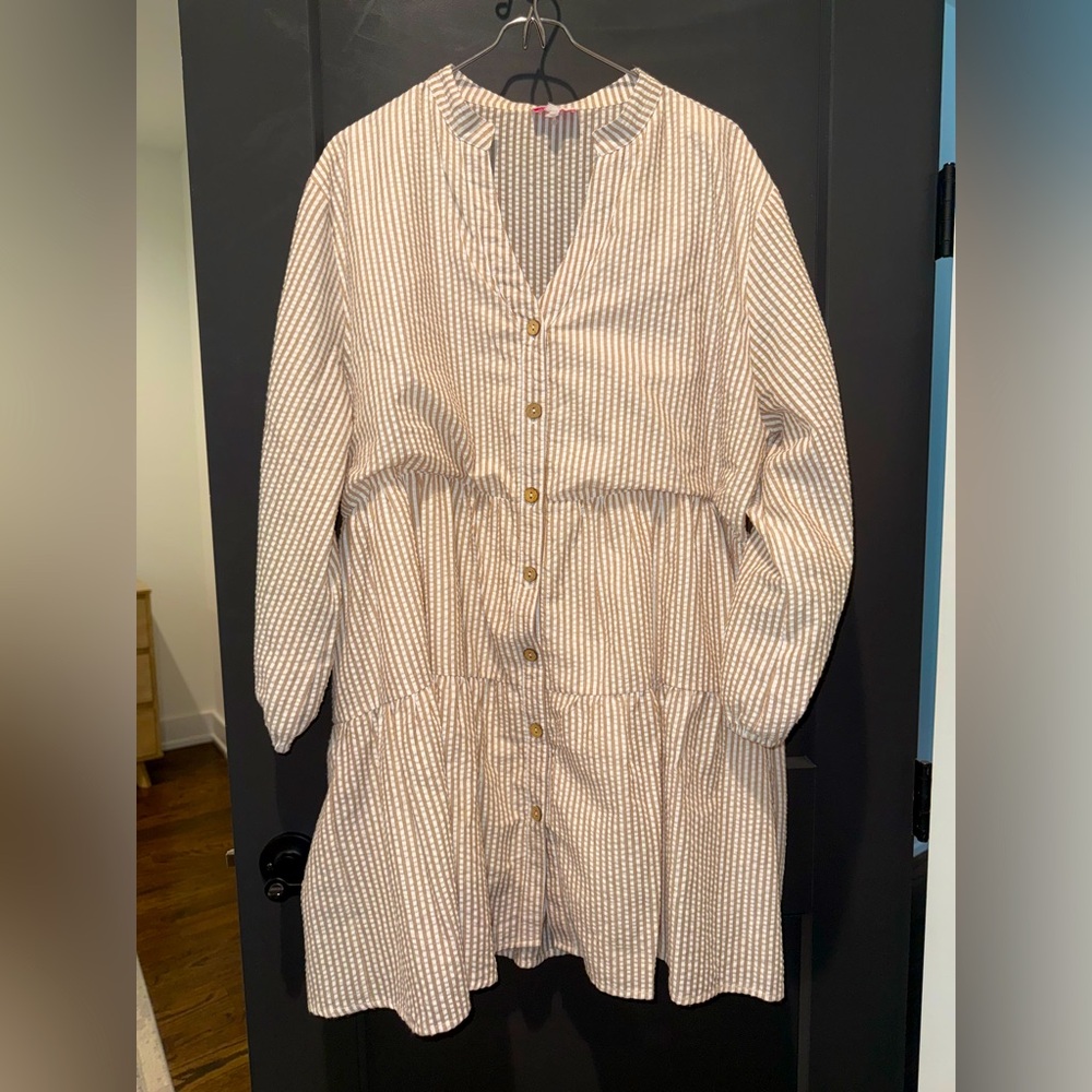 Pink Lily Beige and White Striped Dress